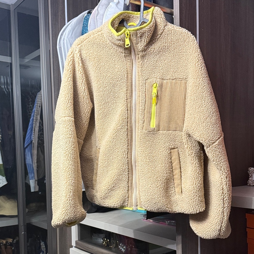 Zara Kids Tan Fleece Jacket with Yellow Zipper